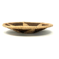 Small Vintage African Handwoven Basket with Star Design in Neutral Tones Measuring 8 Inches Diameter by 1 Inch Tall