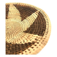 Small Vintage African Handwoven Basket with Star Design in Neutral Tones Measuring 8 Inches Diameter by 1 Inch Tall