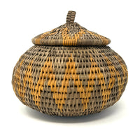 Small Vintage Handwoven Basket with Lid from Burkina Faso Measuring  4.75 Inches Tall by 5.5 Inches Diameter