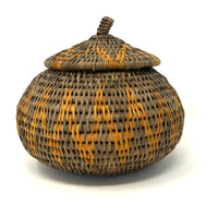 Small Vintage Handwoven Basket with Lid from Burkina Faso Measuring  4.75 Inches Tall by 5.5 Inches Diameter