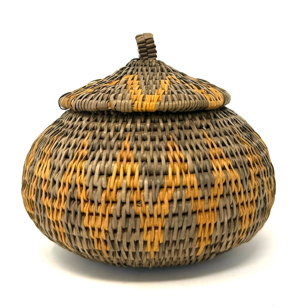 Small Vintage Handwoven Basket with Lid from Burkina Faso Measuring  4.75 Inches Tall by 5.5 Inches Diameter