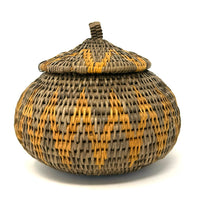 Small Vintage Handwoven Basket with Lid from Burkina Faso Measuring  4.75 Inches Tall by 5.5 Inches Diameter