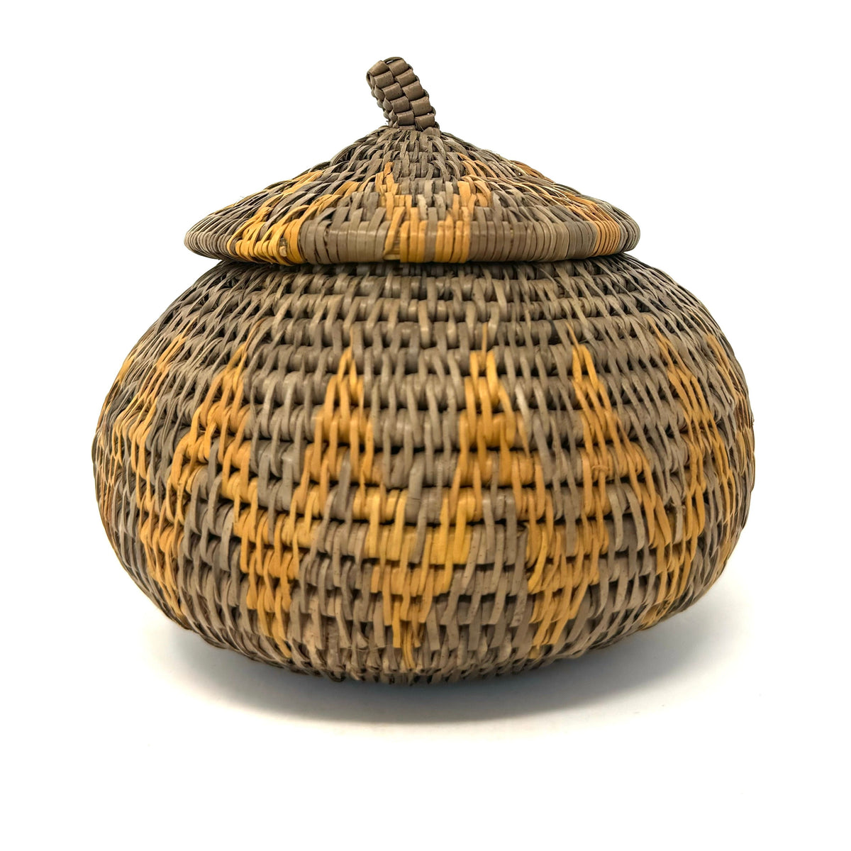 Small Vintage Handwoven Basket with Lid from Burkina Faso Measuring  4.75 Inches Tall by 5.5 Inches Diameter