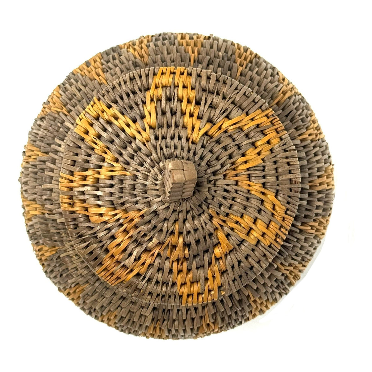 Small Vintage Handwoven Basket with Lid from Burkina Faso Measuring  4.75 Inches Tall by 5.5 Inches Diameter