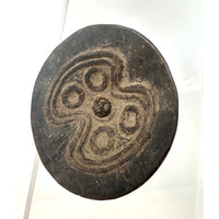 Set of Three Abelam Coconut Shell Tops/Children's Toys with Incised Designs and Acrylic Stand from Papua New Guinea (PNG)