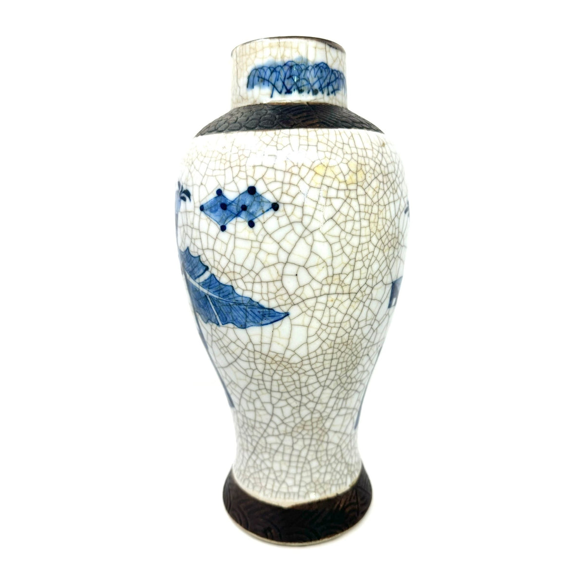 Chinese Blue & White Crackle-Glaze Export Vase - 10.75" H X 5.75" Diam