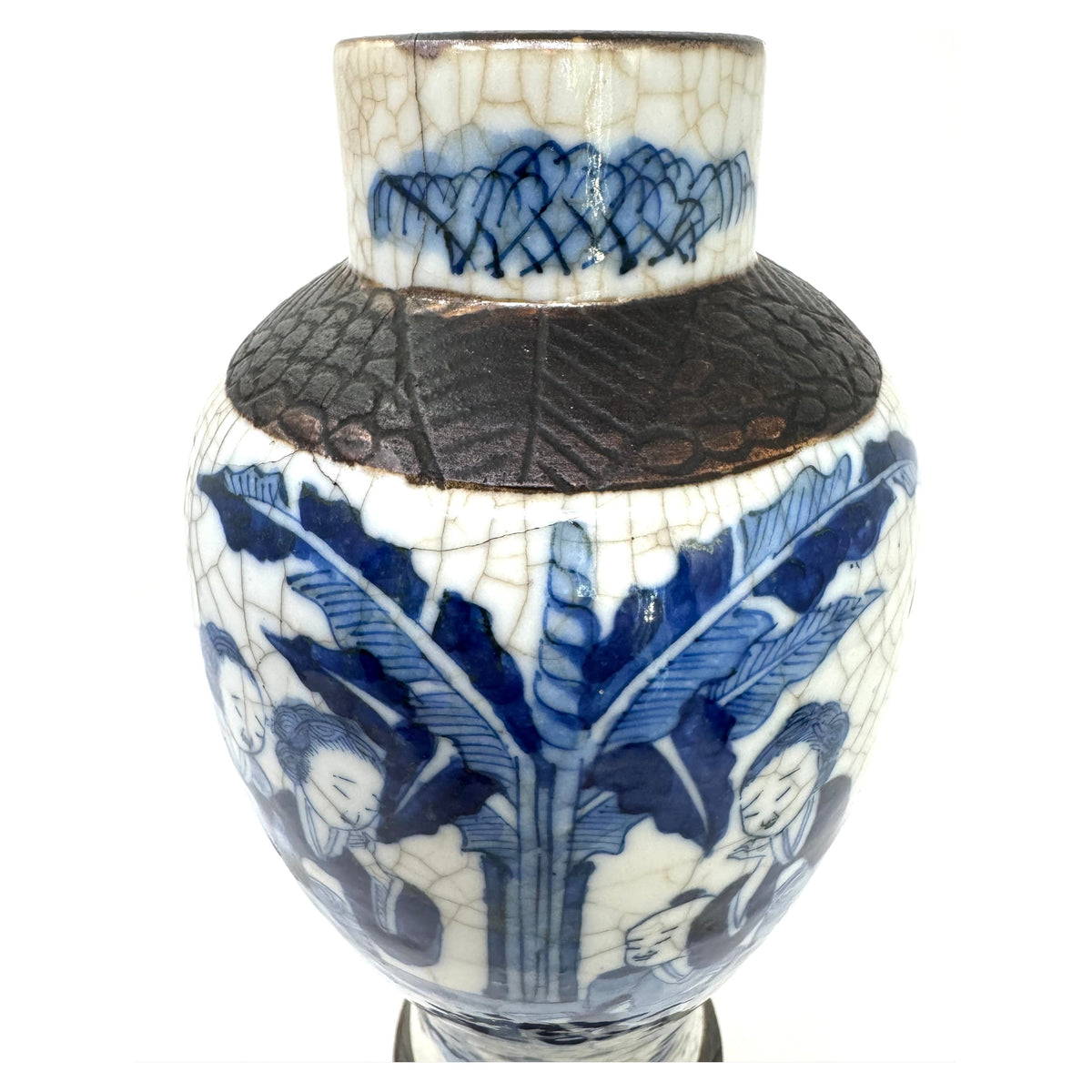 Chinese Blue & White Crackle-Glaze Export Vase - 10.75" H X 5.75" Diam