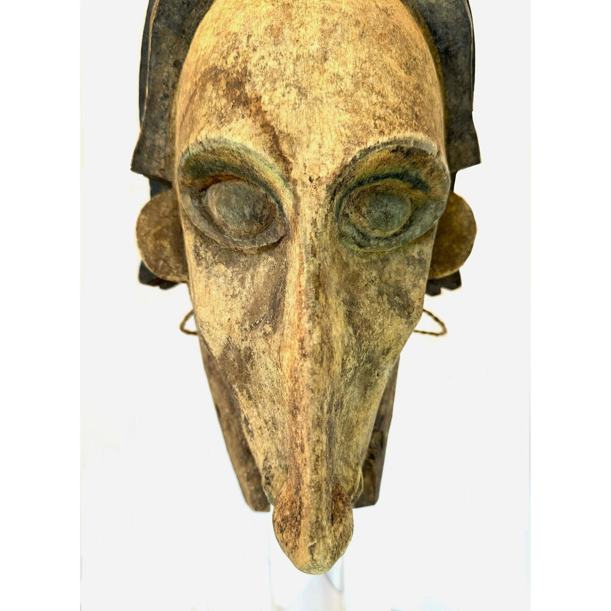 Bamana Marionette Head/Mask from Mali with Custom Acrylic Stand - 23.5" H X 9" W X 9.5" D