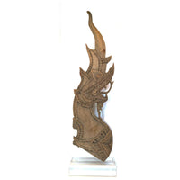 19th Century Thai Wooden Temple Dragon with Gray Patina Mounted Free-Standing on Acrylic Base - 36.5" H X 10" W X 5" D