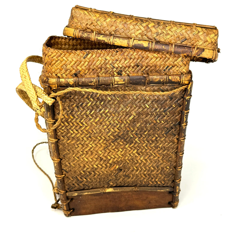 Vintage Rustic Lidded Backpack with Natural Buff and Brown Patina from the Philippines