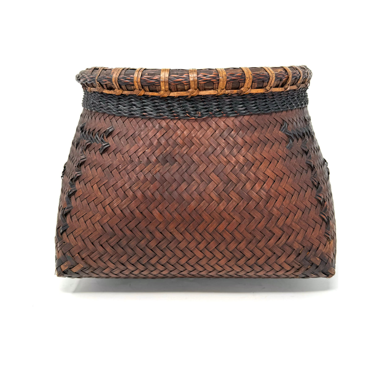 Intricately Woven Transitional Basket with Patterned Designs from the Philippines - 7.5" H X 10.25" Diam.