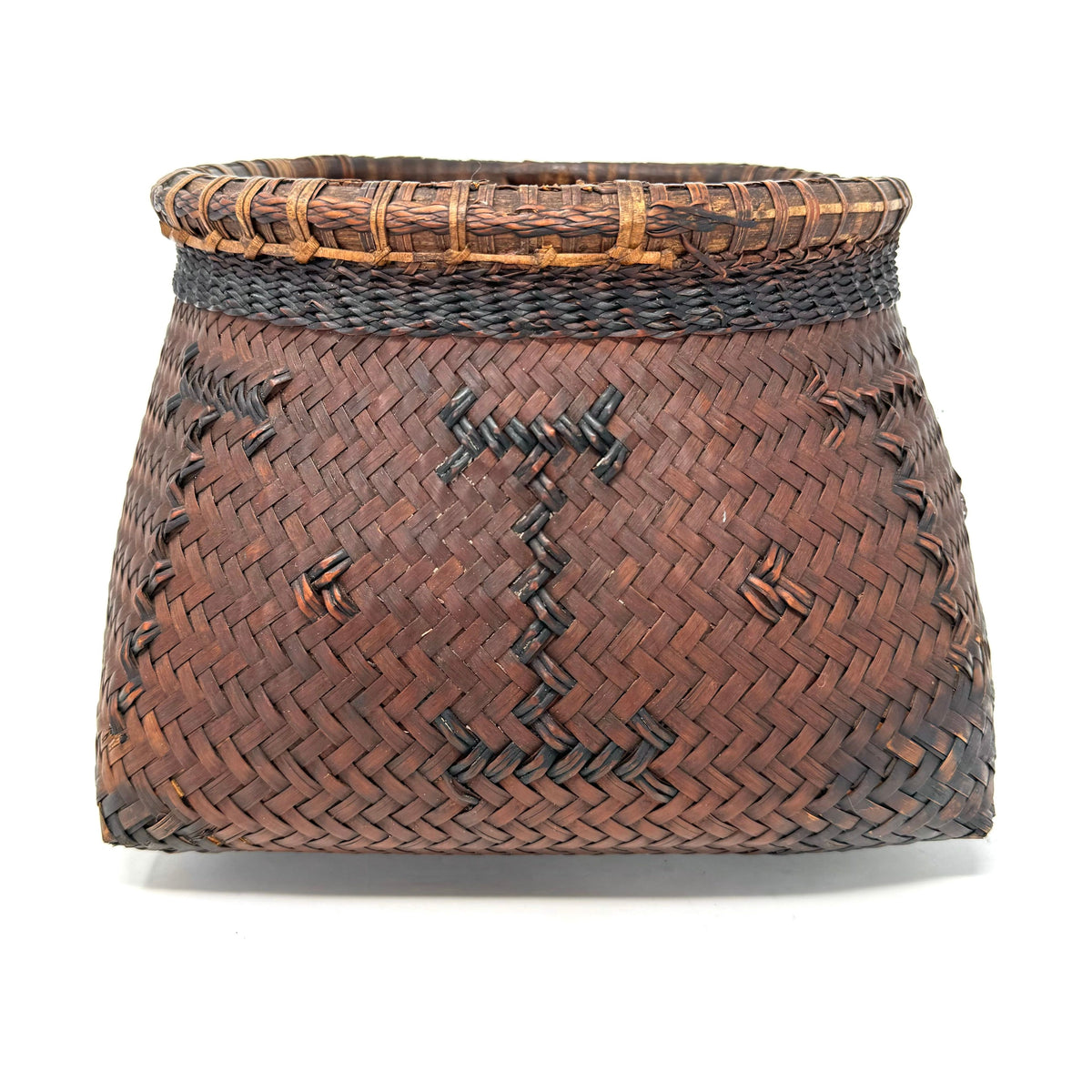 Intricately Woven Transitional Basket with Patterned Designs from the Philippines - 7.5" H X 10.25" Diam.