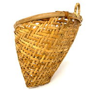 Vintage Buff-Colored Woven Fish Creel Strainer Basket from the Philippines - 7.25" Diam. X 6" H