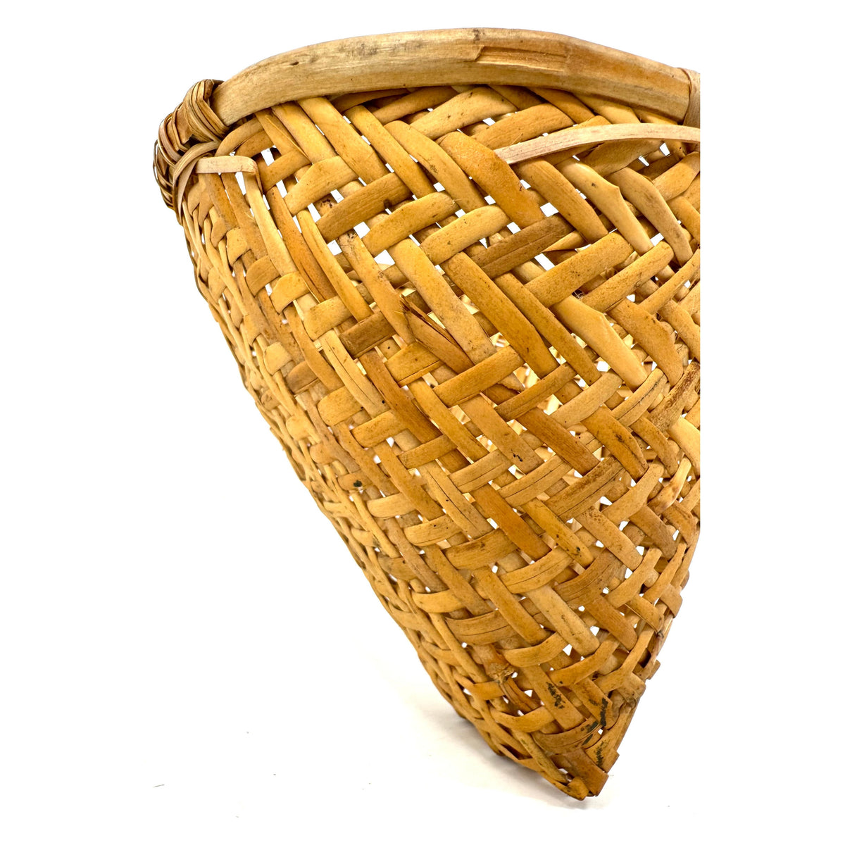 Vintage Buff-Colored Woven Fish Creel Strainer Basket from the Philippines - 7.25" Diam. X 6" H