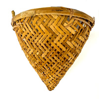 Vintage Buff-Colored Woven Fish Creel Strainer Basket from the Philippines - 7.25" Diam. X 6" H