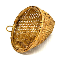 Vintage Buff-Colored Woven Fish Creel Strainer Basket from the Philippines - 7.25" Diam. X 6" H