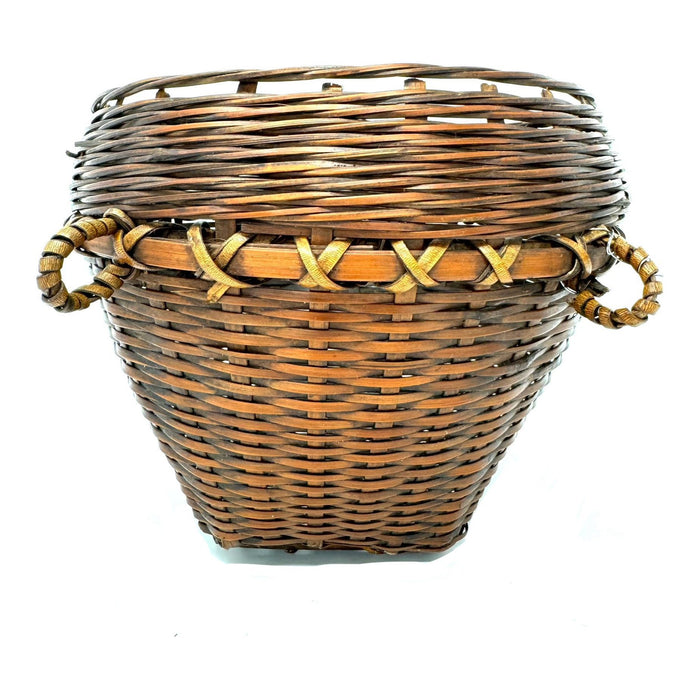 Vintage Basket with Loop Handles from the Philippines - 9" Diam X 7" H