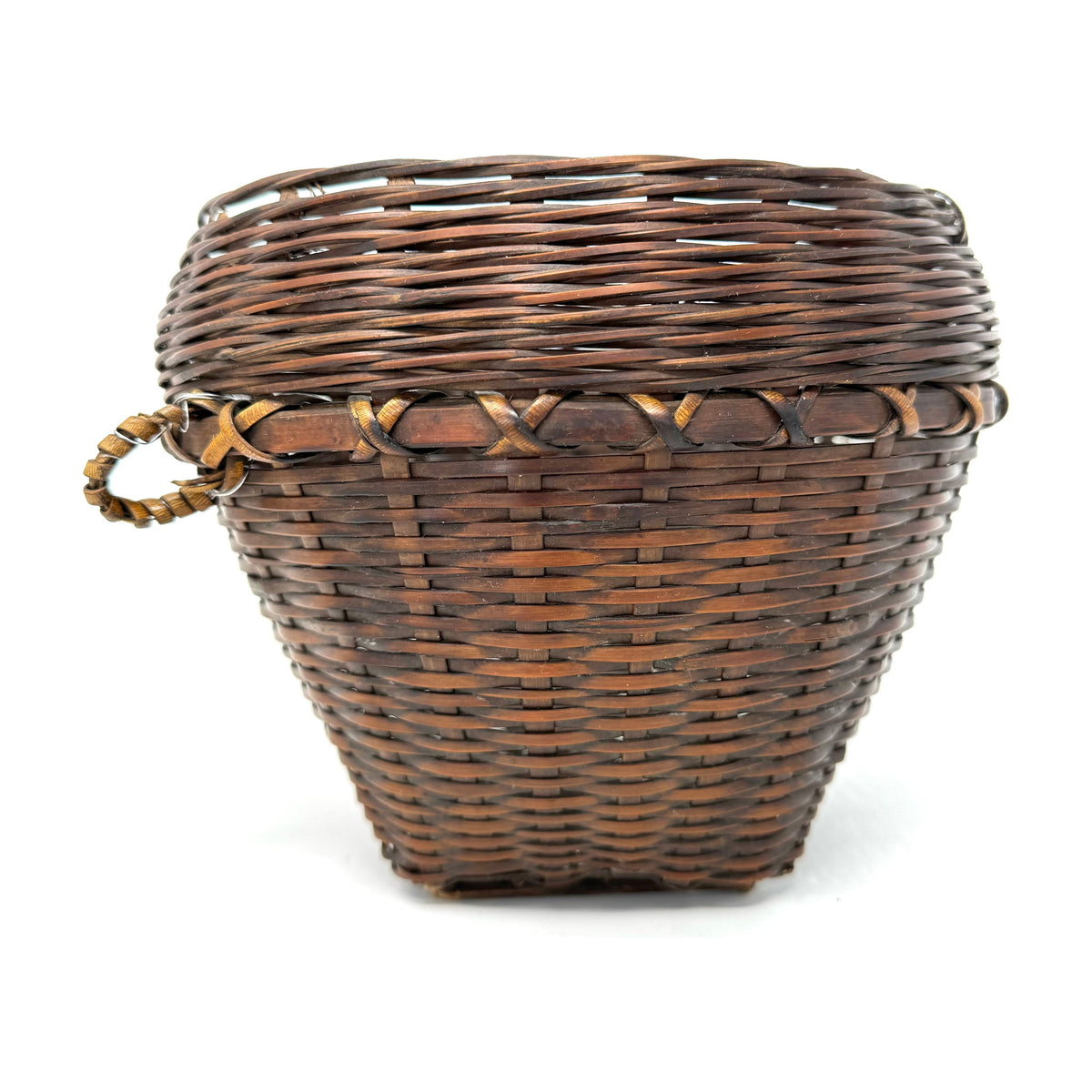 Small Round Vintage Basket with Two Loop Handles from the Philippines Measuring 6.75 Inches Tall and 8.75 Inches Diameter