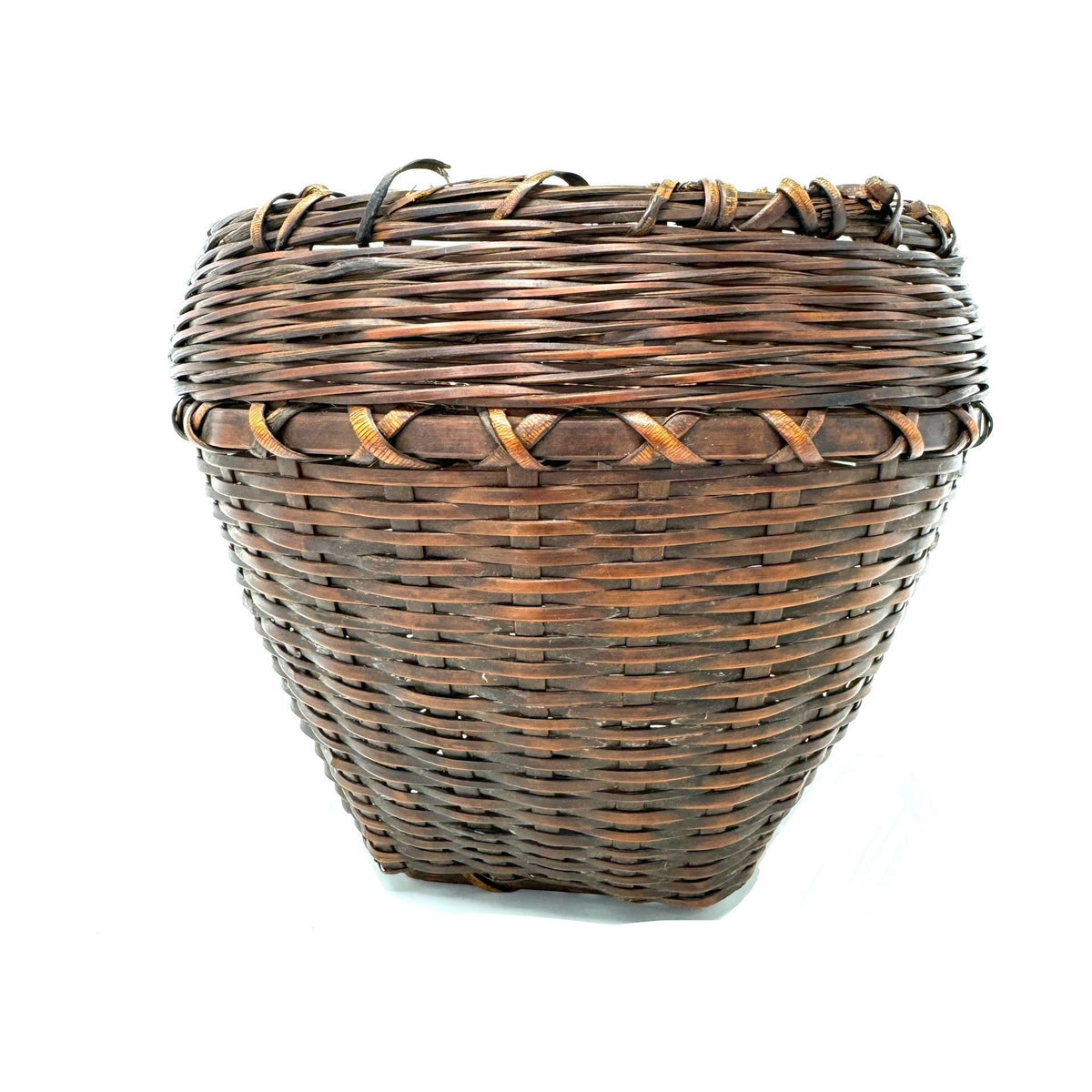 Small Round Vintage Basket with Two Loop Handles from the Philippines Measuring 6.75 Inches Tall and 8.75 Inches Diameter