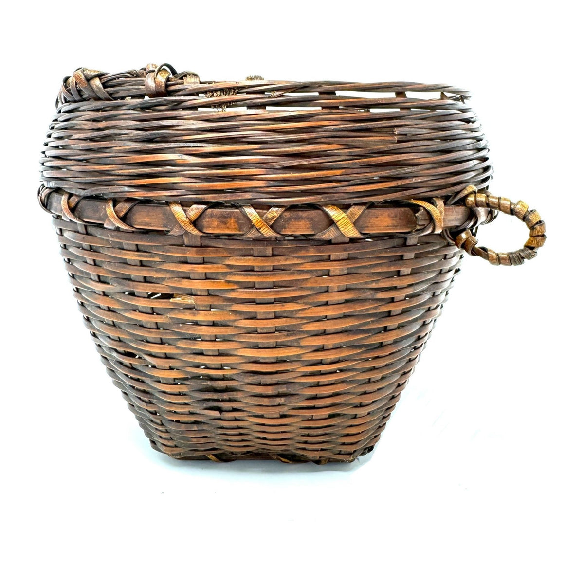 Small Round Vintage Basket with Two Loop Handles from the Philippines Measuring 6.75 Inches Tall and 8.75 Inches Diameter