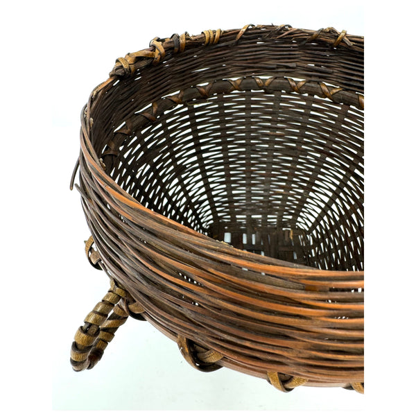 Small Round Vintage Basket with Two Loop Handles from the Philippines Measuring 6.75 Inches Tall and 8.75 Inches Diameter