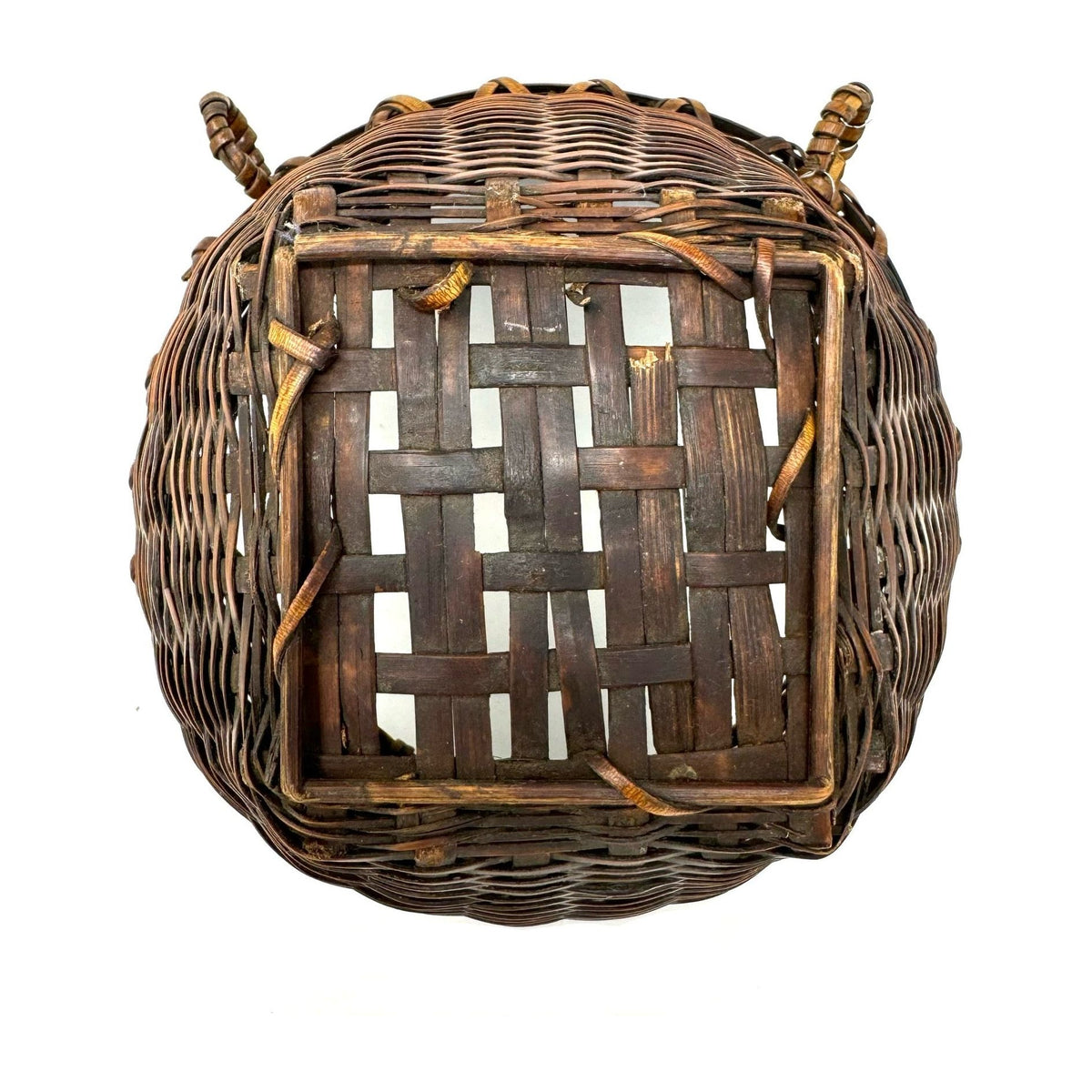 Small Round Vintage Basket with Two Loop Handles from the Philippines Measuring 6.75 Inches Tall and 8.75 Inches Diameter