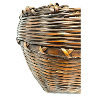 Small Round Vintage Basket with Two Loop Handles from the Philippines Measuring 6.75 Inches Tall and 8.75 Inches Diameter