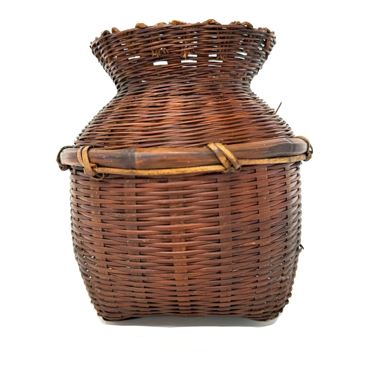 Small Intricately Woven Basket Measuring 8 Inches Tall with Different Weaving Techniques from the Philippines