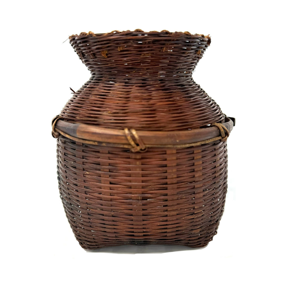 Small Intricately Woven Basket Measuring 8 Inches Tall with Different Weaving Techniques from the Philippines