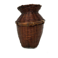 Small Intricately Woven Basket Measuring 8 Inches Tall with Different Weaving Techniques from the Philippines