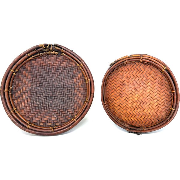 Two Round Philippine Ilocano Basket Trays - 10.25" & 8.75" Diam.