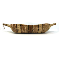 Ethiopian Gambela 'Canoe-Shaped' Basket with Brown and Black Stripes Measuring 19.75 Inches Long by 3.5 Inches Tall