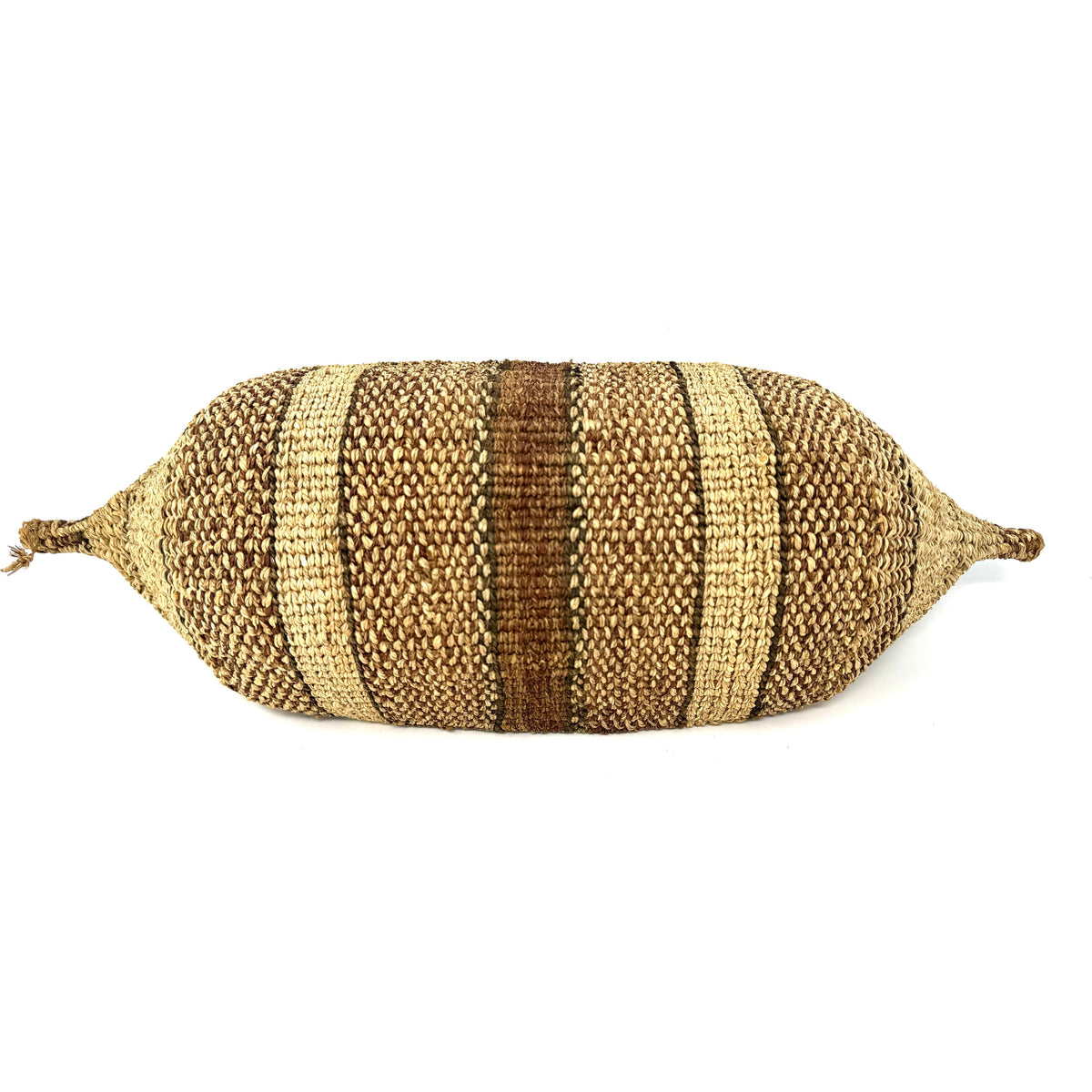 Ethiopian Gambela 'Canoe-Shaped' Basket with Brown and Black Stripes Measuring 19.75 Inches Long by 3.5 Inches Tall