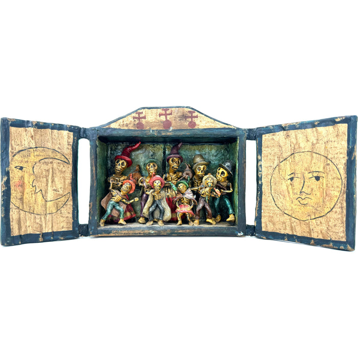 Nicario Jiménez 'Día de Los Muertos'/'Day of the Dead' Folk Art Retablo from Peru - 5" H X 12.5" W