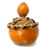 Mid-Century Tutsi Art Gourd with Woven Basketry Top from Rwanda Measuring 7 Inches Diameter by 8.25 Inches Tall