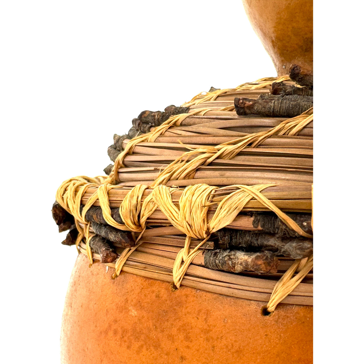 Mid-Century Tutsi Art Gourd with Woven Basketry Top from Rwanda Measuring 7 Inches Diameter by 8.25 Inches Tall