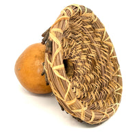 Mid-Century Tutsi Art Gourd with Woven Basketry Top from Rwanda Measuring 7 Inches Diameter by 8.25 Inches Tall