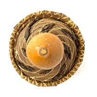 Mid-Century Tutsi Art Gourd with Woven Basketry Top from Rwanda Measuring 7 Inches Diameter by 8.25 Inches Tall