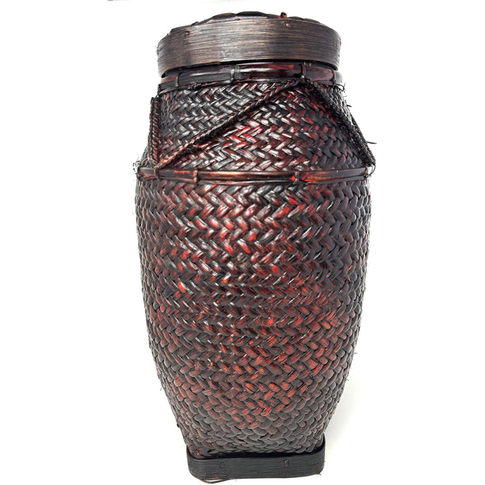 Vintage Lidded Jar-Shaped Basket from the Philippines - 19" H X 10.5" Diam.