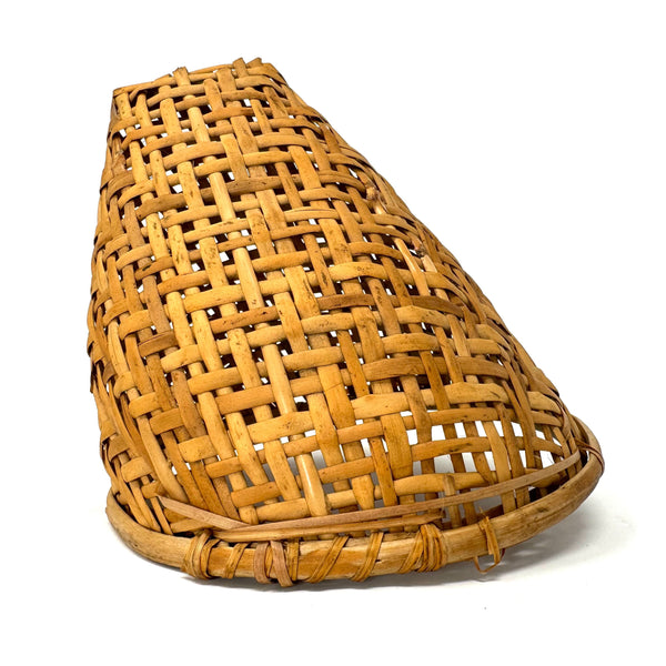 Vintage Buff-Colored Woven Fish Creel Strainer Basket from the Philippines - 7.25" Diam. X 6" H