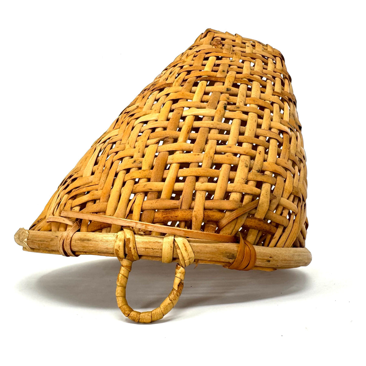 Vintage Buff-Colored Woven Fish Creel Strainer Basket from the Philippines - 7.25" Diam. X 6" H