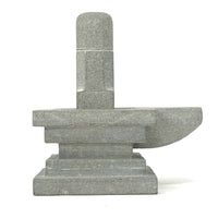 Hand-Carved Cambodian Gray Linga with Architectural Base - 5" H X 3.25" W X 6" D