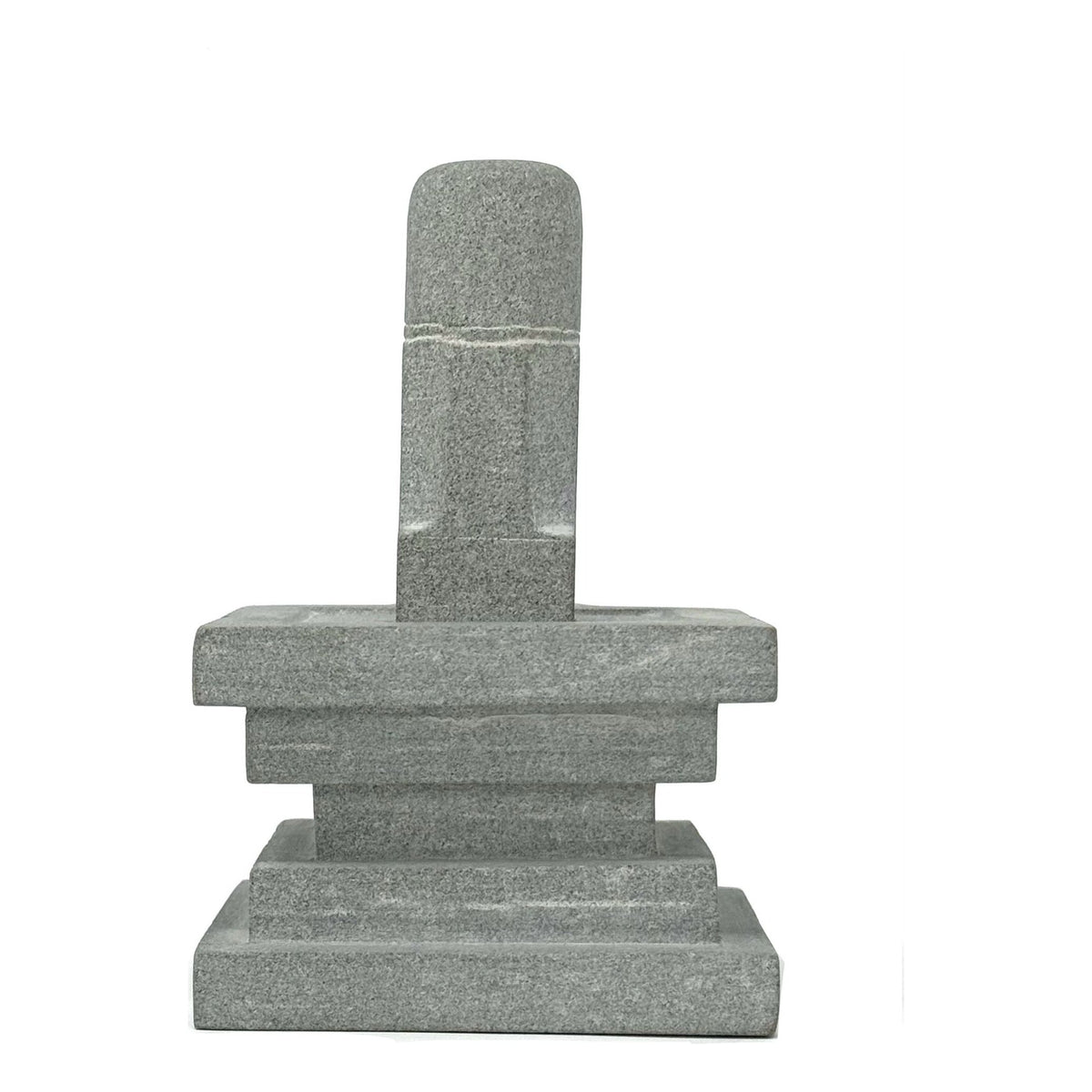 Hand-Carved Cambodian Gray Linga with Architectural Base - 5" H X 3.25" W X 6" D