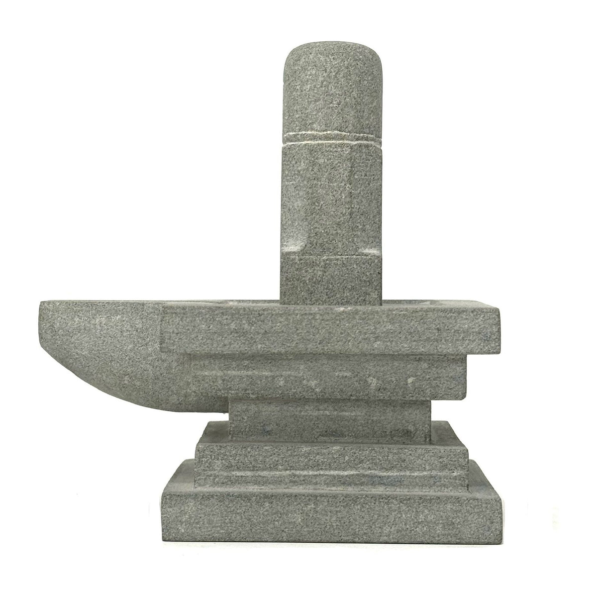 Hand-Carved Cambodian Gray Linga with Architectural Base - 5" H X 3.25" W X 6" D