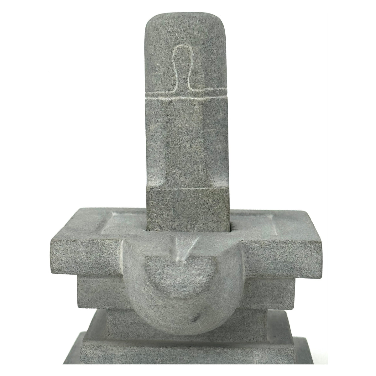 Hand-Carved Cambodian Gray Linga with Architectural Base - 5" H X 3.25" W X 6" D