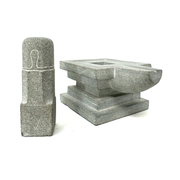 Hand-Carved Cambodian Gray Linga with Architectural Base - 5" H X 3.25" W X 6" D