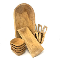 Vintage Natural Wooden 10-Piece Serving Set from Michoacán Mexico