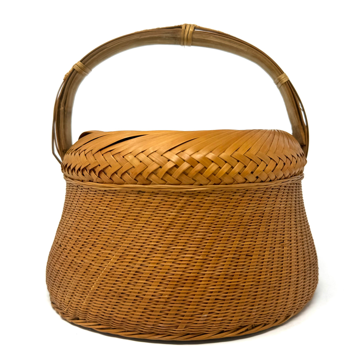 Intricately Woven Vintage Basket with Ceramic Insert from the Philippines - 8" H X 7.63" Diameter