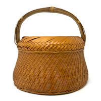 Intricately Woven Vintage Basket with Ceramic Insert from the Philippines - 8" H X 7.63" Diameter