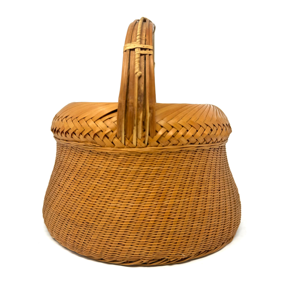 Intricately Woven Vintage Basket with Ceramic Insert from the Philippines - 8" H X 7.63" Diameter